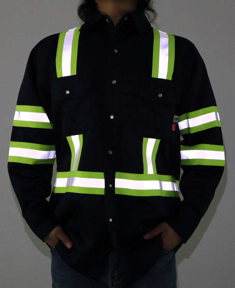 VATRENUS FR Shirt High Visibility Pearl Snaps7.5oz 100% Cotton CAT2 Flame Retardant Hi Vis Reflective Safety Shirt Medium Navy
