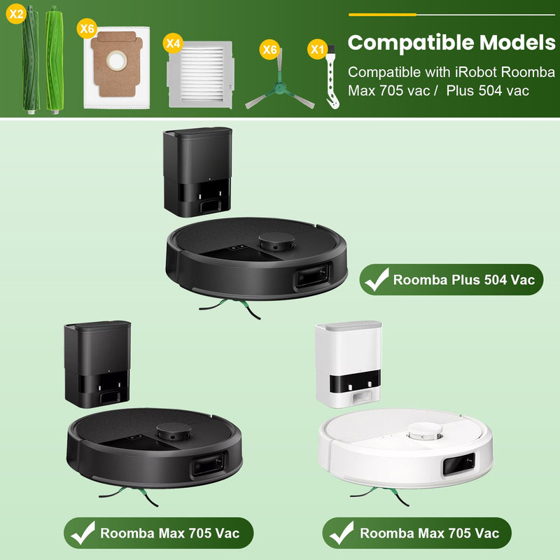 [Australia - AusPower] - 19 Pcs Accessories Kit Compatible with iRobot Roomba Max 705 Vac/Plus 504 Vac Robot Vacuum, Replacement Parts Include 2 Main Brushes, 6 Dust Bags, 4 Filters, 6 Side Brushes, 1 Cleaning Tool Max 705 kit 