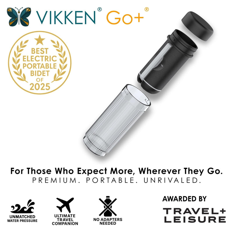 VIKKEN® Travel Bidet USB-Type C Electric Rechargeable Mobile Handheld Ultra Strong Water Spray Personal Hygiene Self Care for Men & Women, Go+ 300ml Midnight Black
