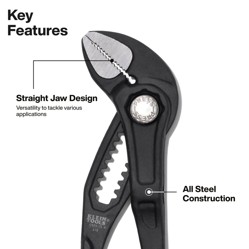 Klein Tools D5052BSKIT Straight Jaw Quick-Adjust Pump Pliers Set, 7-Inch and 10-Inch Adjustable Pliers Set, Heavy-Duty Hand Tool with Serrated Teeth 7-Inch & 10-Inch