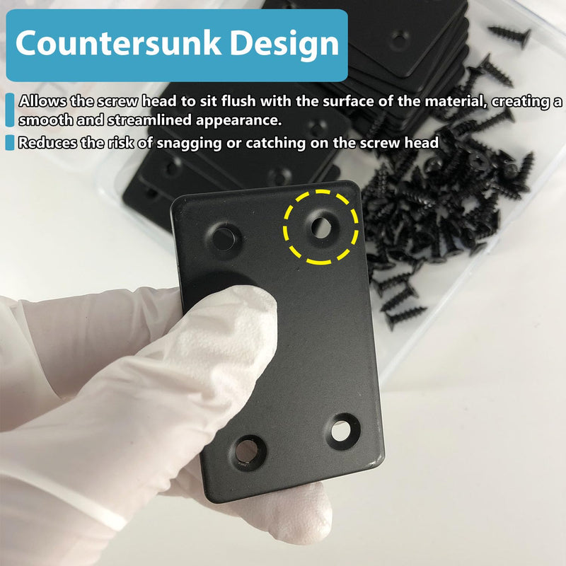 [Australia - AusPower] - QSJ 16 Pack Black Flat Mending Plate 2.36x1.49'', Stainless Steel Bracket, Straight Metal Brace Bracket, Fixing Joining Plate for Wood Furniture Fastening & Fixing Black, 2.36x1.49'' 