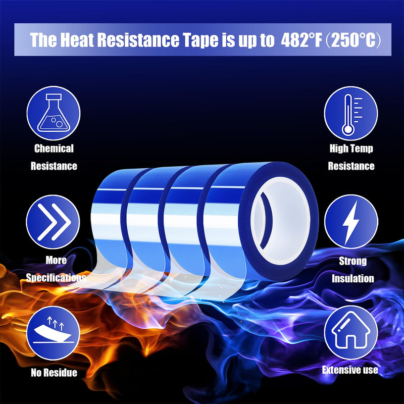 4 Rolls 20mm x16m(52FT) Blue Heat Tape High Temperature Heat Resistant Tape Heat Transfer Tape for Heat Sublimation Press Vinyl,No Residue