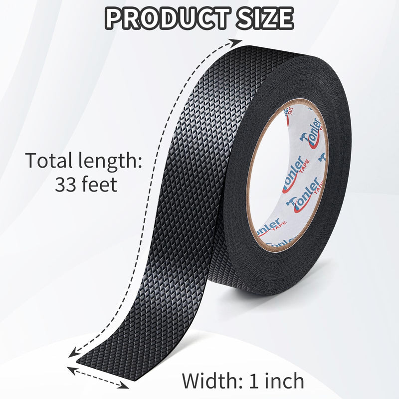 1 Inch x 33 FT Black Rubber Grip Tape, Ultra Strong Adhesive Anti-Slip Textured Tape, Waterproof & Heat Resistant Cushion Pad for Handles 1in×33ft