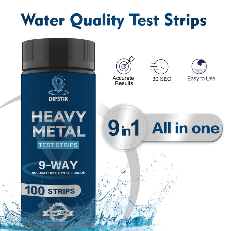 [Australia - AusPower] - 9 Way Heavy Metals Water Test Strips, 100ct Home Water Testing Kit for Iron, Mercury, Copper, Lead, Chromium, Magnesium, Cadmium, Calcium,Zinc 