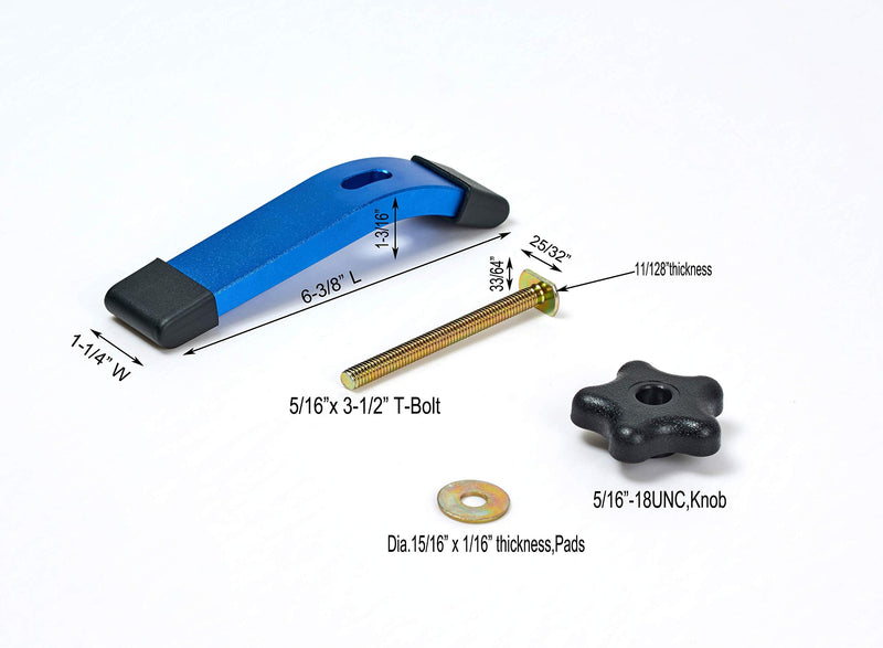 [Australia - AusPower] - Aluminum T-track Hold Down Clamps,6-3/8"L x 1-1/4"Width-Woodworking and Clamps - High Strength Aluminum Alloy 6063 - Fine Sandblast Anodized - Blue Color (T-track Hold Down Clamps 2pk) T-track Hold Down Clamps 2pk 