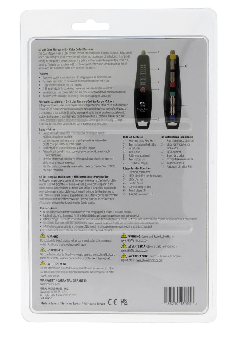[Australia - AusPower] - IDEAL Electrical 62-201 Coax Mapper w/ 4 Remotes 