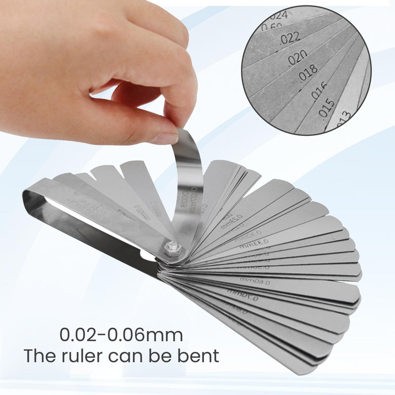 [Australia - AusPower] - 32 Blades Feeler Gauge, Stainless Steel, Double Marked Metric and Imperial Measuring Tool, Measuring Gauge, Valve Gauge, Steel Feeler Gauge, Bendable Feeler Gauge for Measuring Gap Width Thickness 