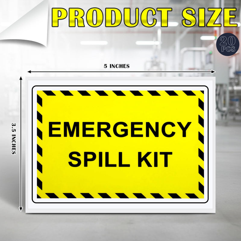 20 Pcs Emergency Spill Kit Label Decal - 5" x 3.5" Vinyl Self Adhesive Emergency Safety Warning Waterproof Sign for Industrial Hazmat Facilities Notices, Spill Kit Station 20