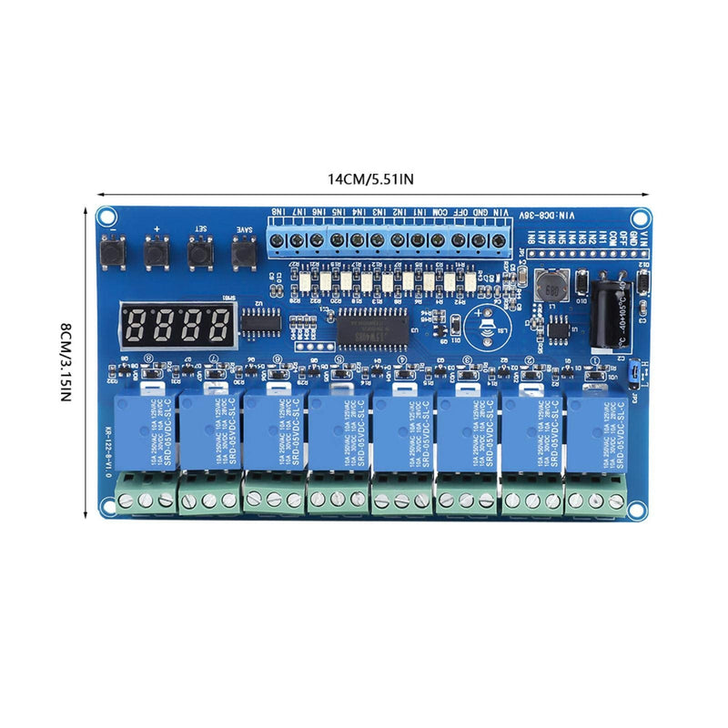 Oumefar DC 8-36V 8-Channel Multifunction Time Delay Relay Interface Board Module Optocoupler LED Relay Board for Various Power Control Applications