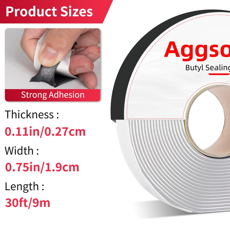 3/4" x 30ft Butyl Seal Tape - Butyl Rubber Sealing for Automotive(Car, RV, Truck, Boat) & Home Weatherproofing, Glass, Roof, Windows, Doors & Pipe (Gray, 1/8" Thick), 3 Rolls 3/4" x 30ft-Gray-3 Rolls