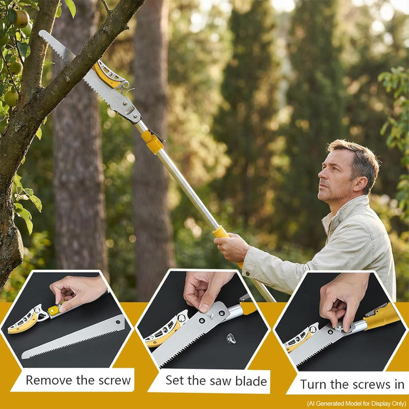 Telescopic Pole Pruner and Fruit Picker for Garden | Cuts Branches Up to 1 Inch | Rotating & Locking Head | Lightweight Aluminum Extendable Handle (3.28 to 5.25 FT)，Yellow