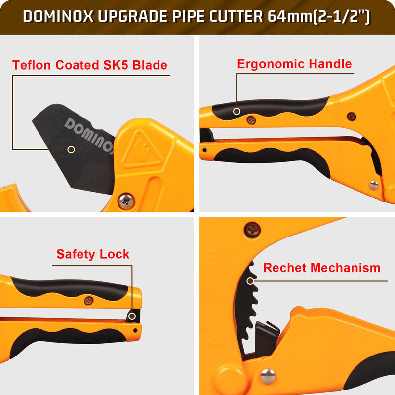 [Australia - AusPower] - DOMINOX 2-1/2'' O.D. DM-317-64 Pipe Cutter, Professional Cutting PEX, PVC, and PPR Pipe, Etc, SK5 Blade and Aluminum Alloy Body, One-hand Rapid Cutting Tool for the Pipe 2-1/2" 