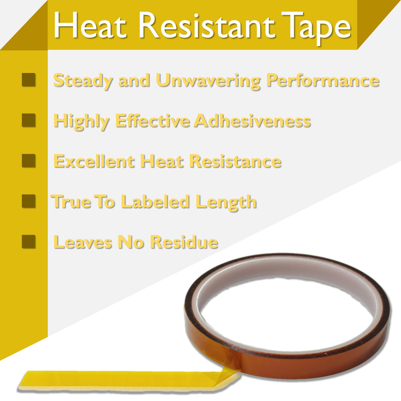 Heat Tape for Sublimation Transfer | No Residue 2 Rolls 10mm x16m | Up to 662°F Heat Press Resistant | Polyimide Silicone Adhesive for Mugs, Tumblers, T-Shirts