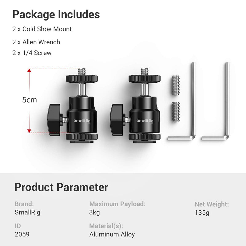 [Australia - AusPower] - SmallRig 1/4" Camera Hot Shoe Mount, Ballhead Tripod with Additional 1/4" Screw, 2pcs Pack - 2059 2 Pack 