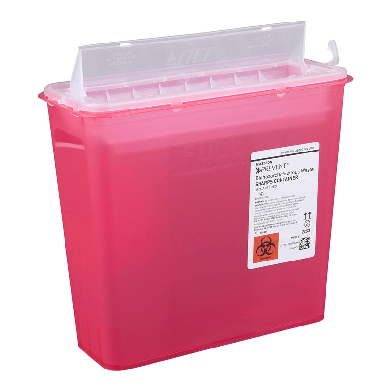 [Australia - AusPower] - McKesson Prevent Sharps Container for Home Use, 5 Quart - for Biohazard Infectious Waste, Needle and Syringe Disposal - Translucent, Touchless Lid - Red, 1 Count 
