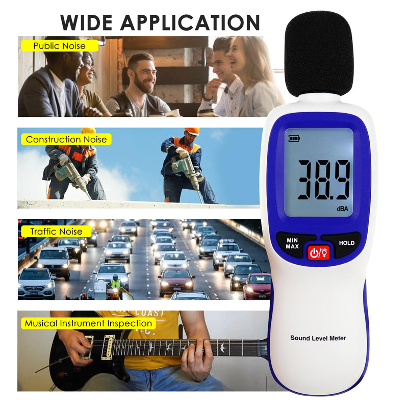 [Australia - AusPower] - Decibel Meter Bluetooth, Digital Sound Level Reader with Data Logging,Smart Noise Decibel Meter 30dB to 130dB Data Hold Alarm with Backlight LCD Display A/C Weighted SPL Meter for Classroom, Factory Bluetooth Decibel Meter 