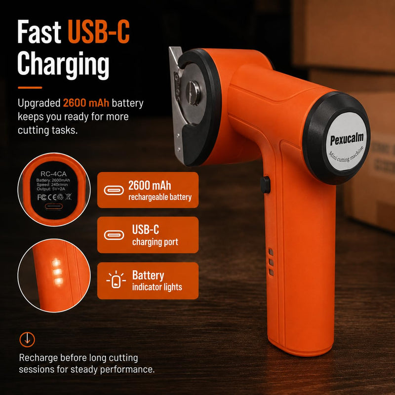 3/8" Heavy Duty Electric Cardboard Cutter for Thick Box Cutting, Unboxing & DIY, Safety Lock, Lightweight One-Handed Cordless Scissors for Weak Wrists, 2600mAh Battery, Replacement Blade, Orange