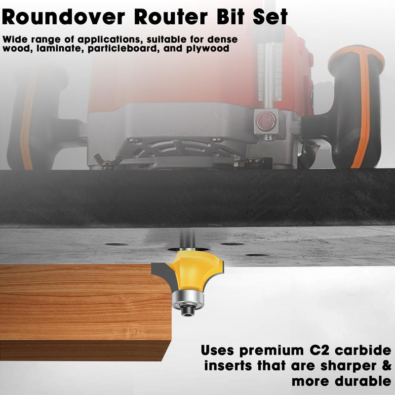 [Australia - AusPower] - 4PCS Router Bit Set Feanron Router Bits 1/4 inch Shank, Roundover Router Bit Cutting Diameter in 1/8", 1/4", 3/16", 5/16", CNC Router Bits Edging Cutter for Woodworking Forming Molding Profiling Chrome Yellow 