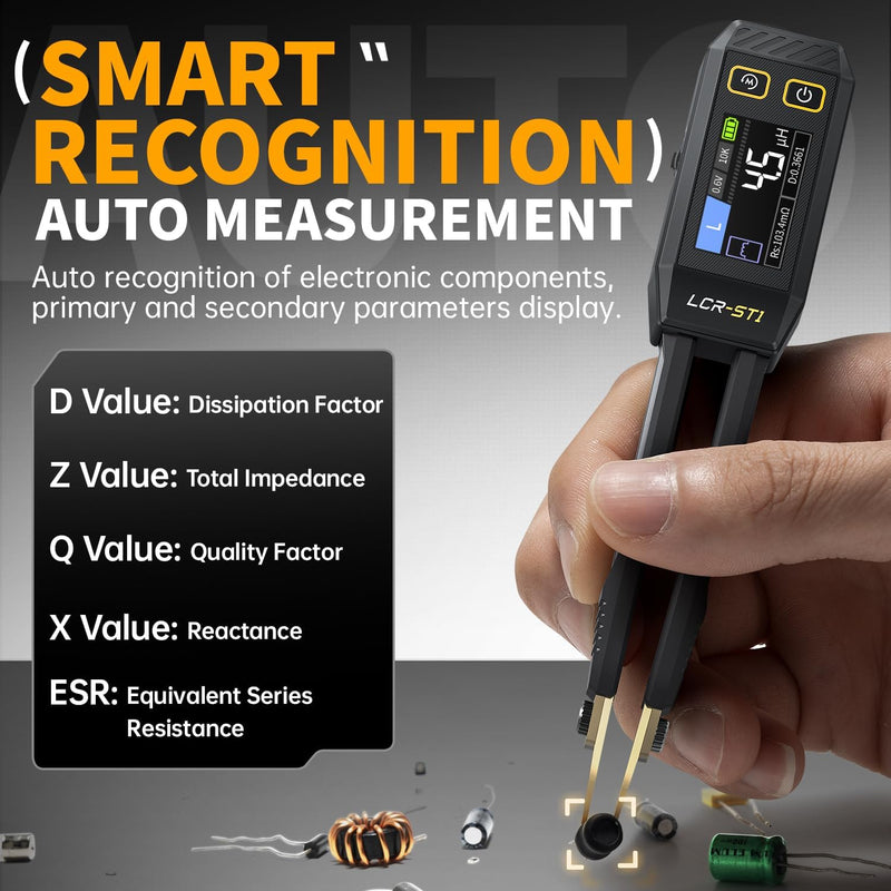 [Australia - AusPower] - LCR Measuring Tweezers 10 kHz, Intelligent SMD Mini Tester, Continuity Tester for Inductance of Capacity, Automatic Detection of Components, Electronic Component Analyzed 