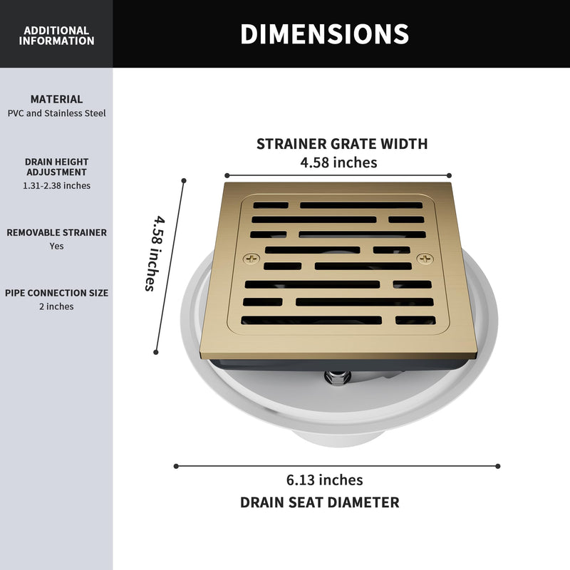 4 Inch Tile-in Square Champagne Bronze Shower Drain, Replace Delta Shower Drain, Shower Floor Drain Champagne Gold DT062412-CZ