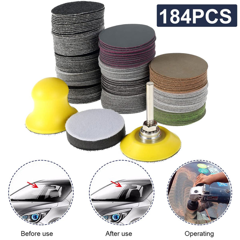 [Australia - AusPower] - 184 x Sanding Discs 50 mm Velcro Wet Dry Sanding Pads, Round Sandpaper (Grit 60-10000 Grit), Random Orbital Sander, Sanding Sheets for Metal, Wood, Glass, Car Polishing 