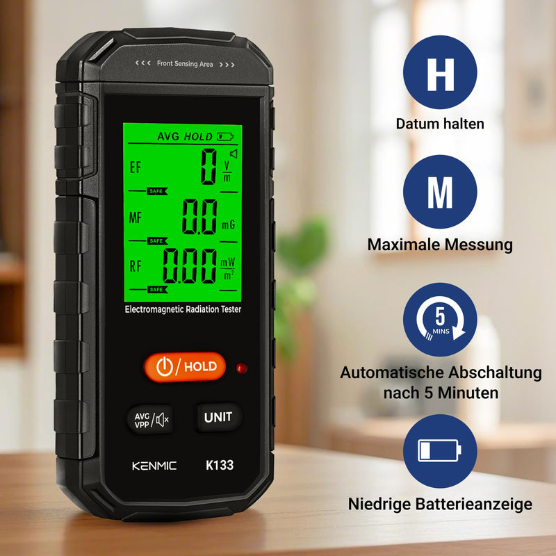[Australia - AusPower] - KENMIC EMF Meter, 3-in-1 EMF Meter EF/MF/RF Portable Electromagnetic Field Radiation Detector for EF, RF, MF, WiFi Signal, Suitable for Home, Office, EMF Inspections and Ghost Hunting Green 