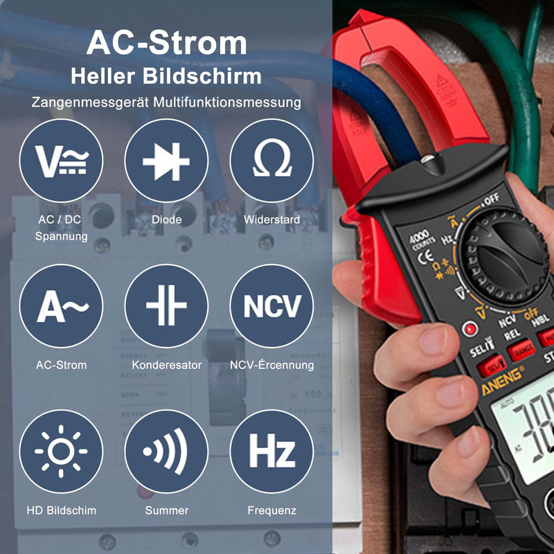 [Australia - AusPower] - Digital Current Clamp AC DC Multimeter: True-RMS 4000 Counts Ammeter with Automatic Range Selection for Measuring AC/DC Voltage Current Resistance Capacity Continuity NCV Detection 