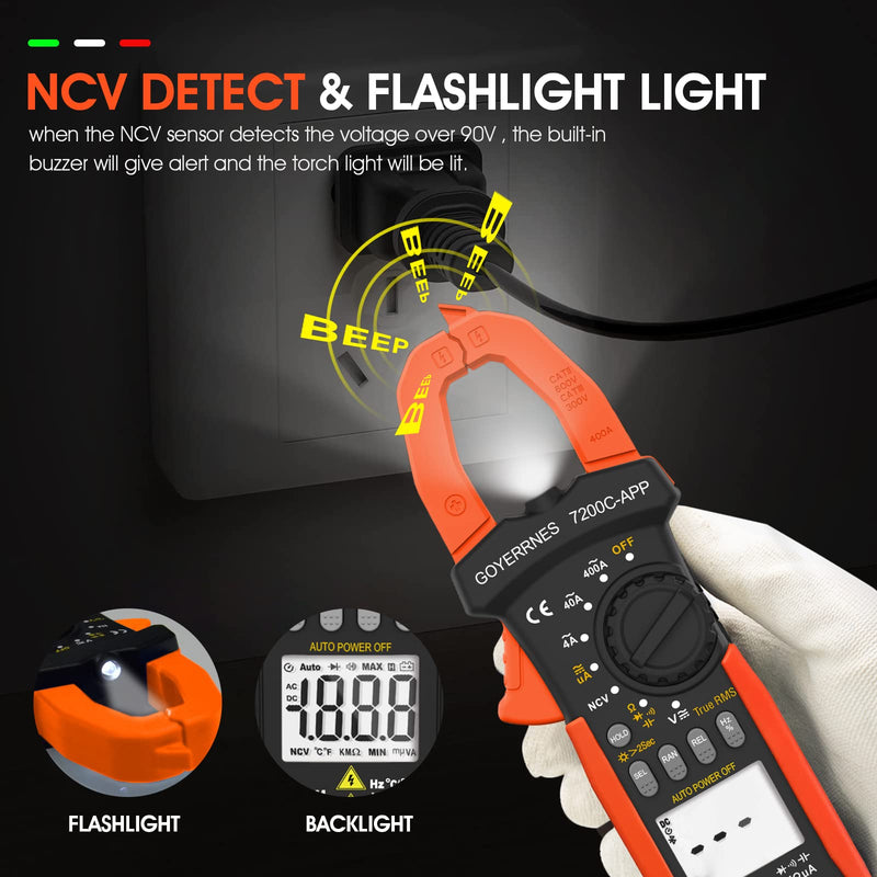[Australia - AusPower] - Digital Clamp on Meter Multimeter, T-RMS 4000 Counts Auto-ranging Amp Voltage Tester Measuring AC/DC Voltage & Current, Resistance, Capacitance, Frequency, Diodes, Continuity, NCV Detection, Clamp meter 