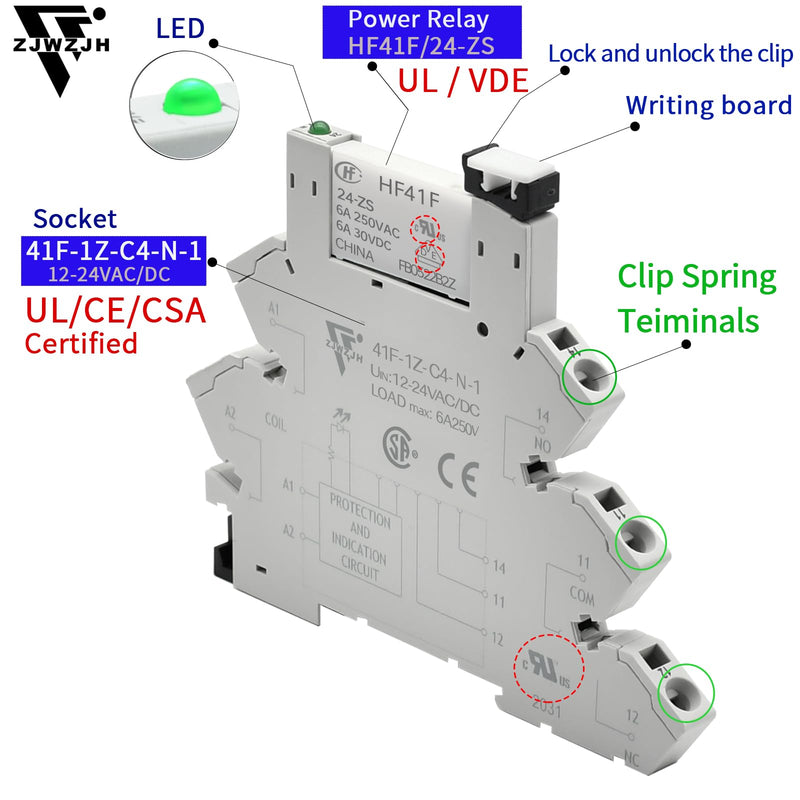 [Australia - AusPower] - (3Pcs) Miniature Relays for PLC Controller 24V DC and 24V AC Both;6 Amp with LED Flasher Relay;Socket 41F-1Z-C4;Relay 24V Din Rail; Spring Terminals Socket 3PCS 24VDC/AC Spring Terminals Socket 