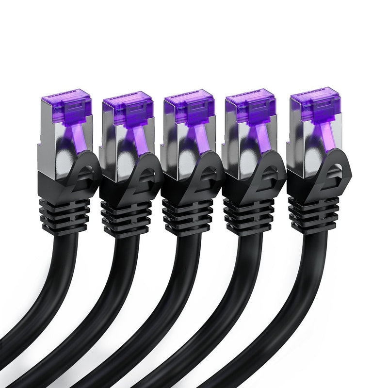 deleyCON 1 m CAT7 Network Cable RJ45 10 Gigabit Pack of 5 - Black | Patch cable Ethernet cable, copper, SFTP PiMF shielding, LAN DSL, switch, modem, router, patch panel, CAT7 CAT6 CAT5 5x 1 M