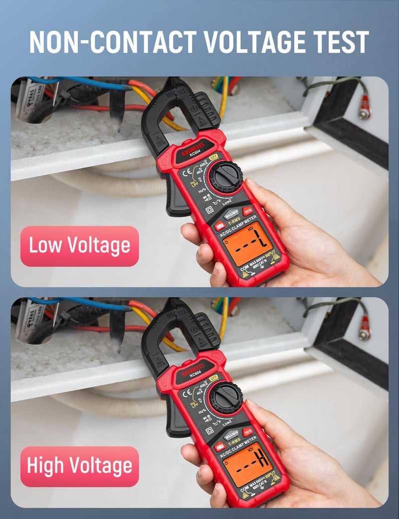 [Australia - AusPower] - KAIWEETS Digital Clamp Meter Multimeter with D-Shaped Jaw for AC/DC Current & Voltage, Auto-ranging 4000 Counts Voltage Tester with Flashlight Backlight, Measuring Temperature Continuity Diode NCV 