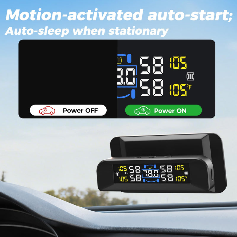 [Australia - AusPower] - 4 Sensors TPMS Tire Pressure Monitoring System, 6 Smart Safety Alerts, Adaptive Bright LCD, Solar/USB Charging, 0-6 Bar/87 PSI, Easy to Intall on Windshield for Car SUV MPV Trailer Truck 4 Sensor 0-87Psi 