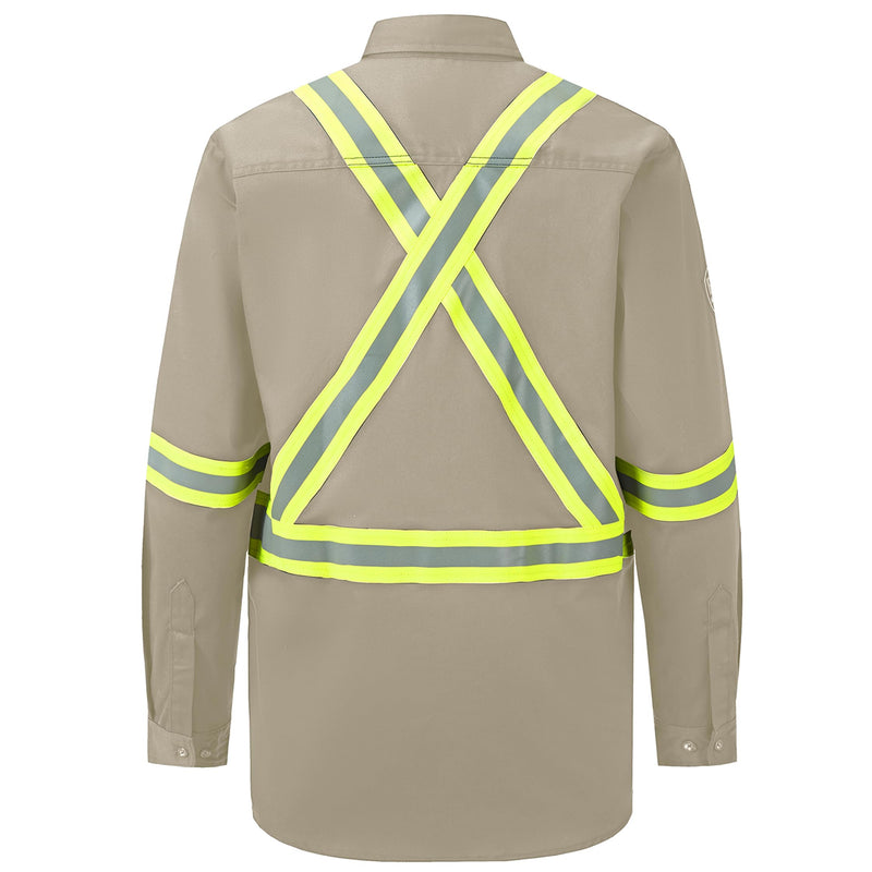 Hi Vis FR Shirt for Men 6.5oz Flame Resistant Class 3 Men's Reflective Safety Welding Shirts NFPA 2112/CAT2 Khaki X-Large