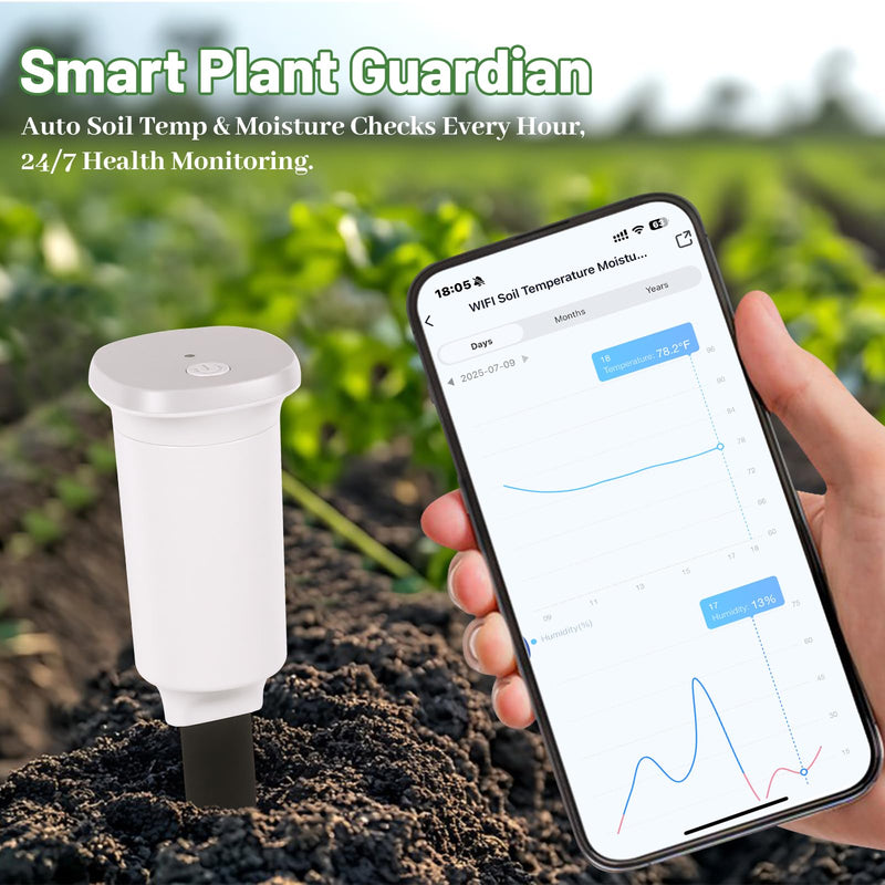 [Australia - AusPower] - Digital Soil Moisture Meter WiFi for Plants 2-in 1 Soil Moisture/Temperature Meter with App Remote Monitor for Outdoor/Indoor Plants Wireless Smart Soil Moisture Sensor Plant Water Meter Accessories White-Wifi Soil Moisture Meter 