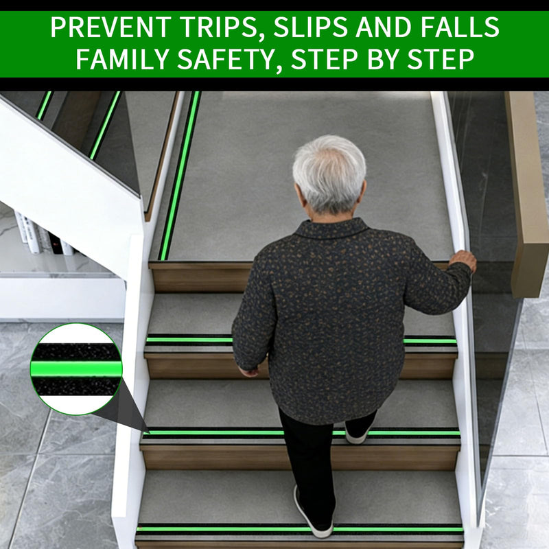 Glow in Dark Anti Slip Tape, 2" x50FT Heavy Duty Waterproof Safety Grip Tape for Stairs, Pool, Bathroom - Black & Glow Stripe Indoor/Outdoor Multi-Purpose Traction Tape 2 Inch x 50 Feet
