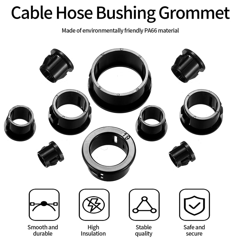 [Australia - AusPower] - 170 Pcs Cable Snap Bushing Grommets, Black Round Nylon Snap in Cable Grommet Protector, 5/16" 3/8" 1/2" 5/8" 3/4" 1" Cable Snap Hole Plugs Locking Bushing Assortment Kit 
