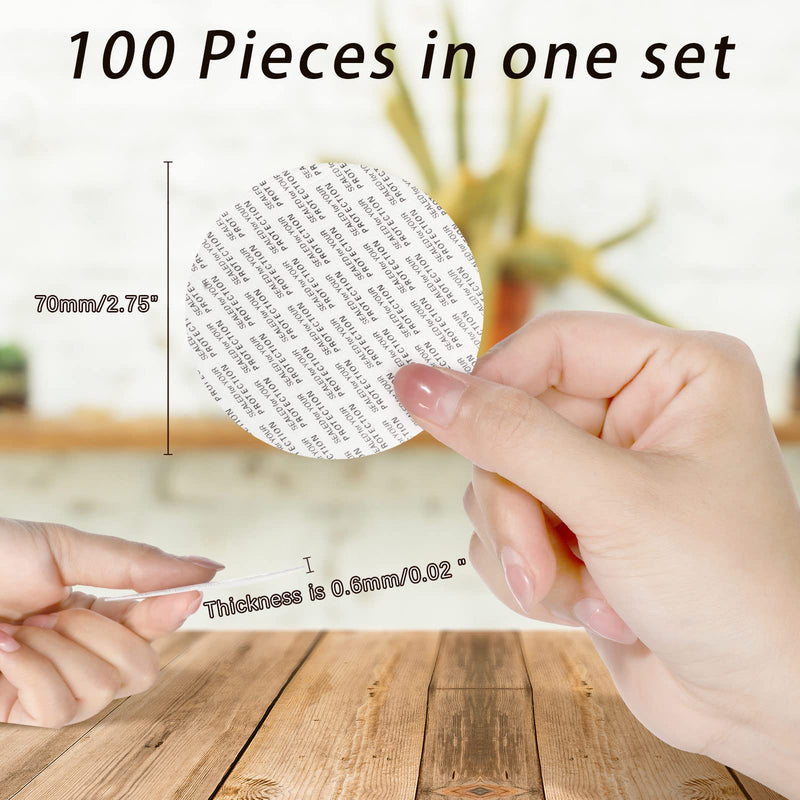 [Australia - AusPower] - 70 mm Foam Lid Liner Pressure Sensitive Seal Round Jar Sealer Bottle Seals Heat Resistant Foam Cap Torque Activated Safety for Protection Safety Jar Cap Bottle Vial Tamper Gasket Kit(100 Pieces) 100 