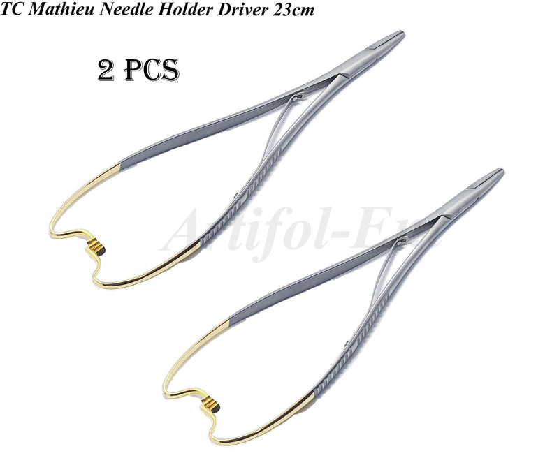 [Australia - AusPower] - TC Mathieu Needle Holder Driver 23cm 9" with Tungsten Carbide Inserts Surgical Forceps Dental Plier 2 Pcs 