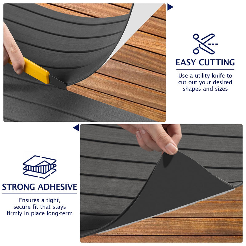 EVA Foam Boat Flooring 96"x16.8", 48"x16.8" Self-Adhesive Sea Deck Flooring, Non-Slip Traction Marine Decking Sheet Mat for Pontoon, Jon Boat, Kayak, Surfboard & Rubber Boat,Camo/Brown/Gray Dark Gray 48''x16.8''-5.6sqft