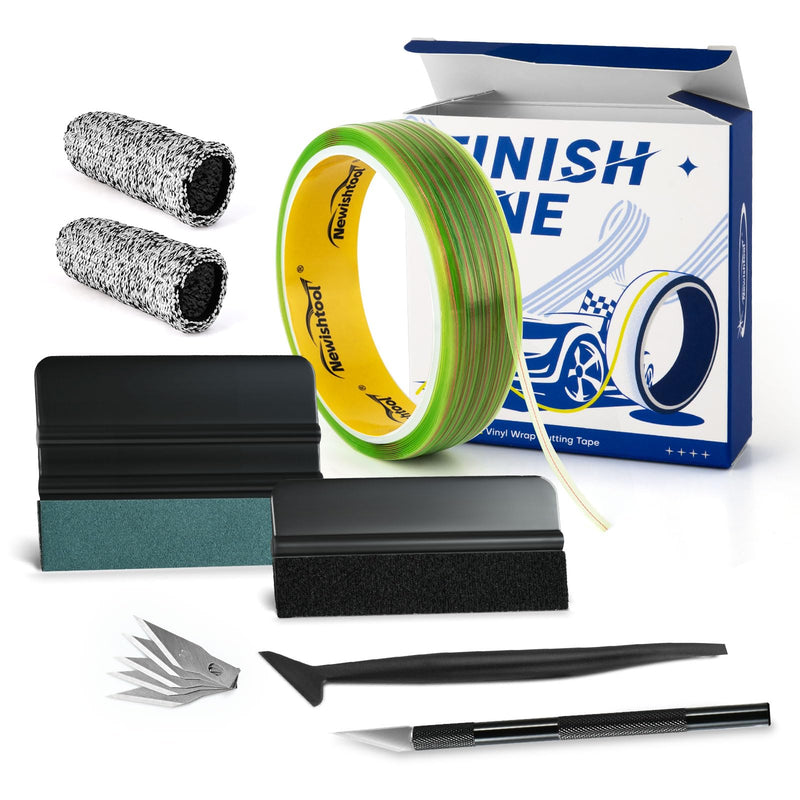 NEWISHTOOL Vinyl Wrap Tool with 50M / 164Ft Knife Less Cutting Tape, Anti-Cut Finger Cots, Felt Squeegee, Micro Trimming Squeegee and Razor Blade Knife for Car Wrapping, Film and PPF Installating