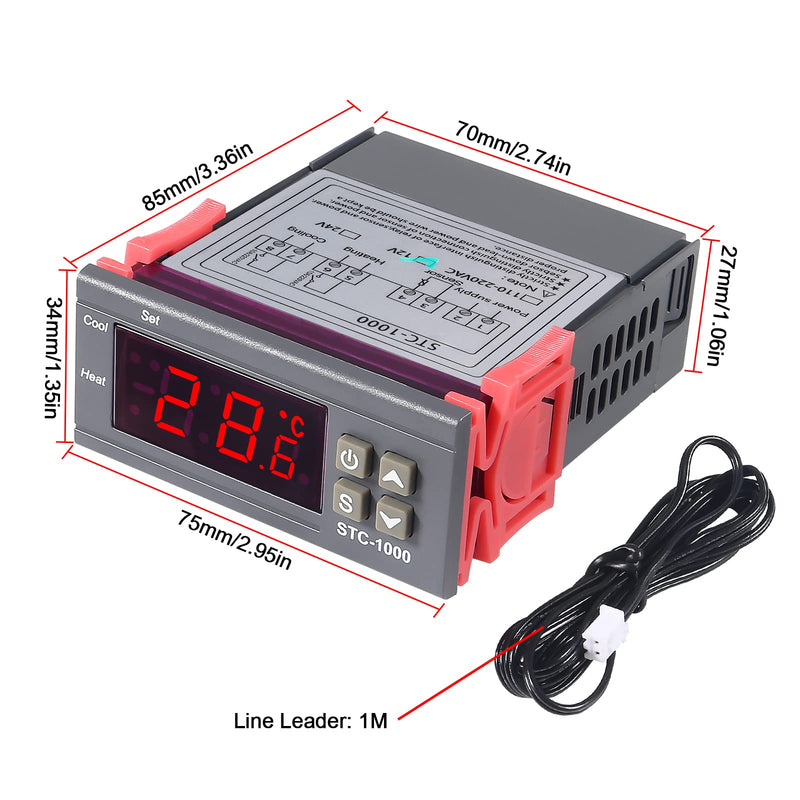 [Australia - AusPower] - 2pcs STC-1000 Digital Temperature Controller DC 12V 10A Digital LED Temperature Controller Thermostat Control Switch 2 Relay Output Cooling Heating and NTC Sensor Probe 
