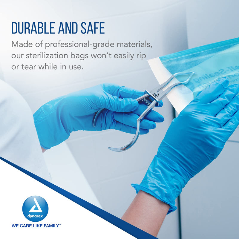 Dynarex Sterilization Pouches - Self-Sealing Autoclave Bags for Medical, Dental, Tattoo & Nail Care Tools - Blue-Tinted Transparent Cover, Dual Color Indicators (5.25" x 7.5", 200) 5.25" x 7.5"