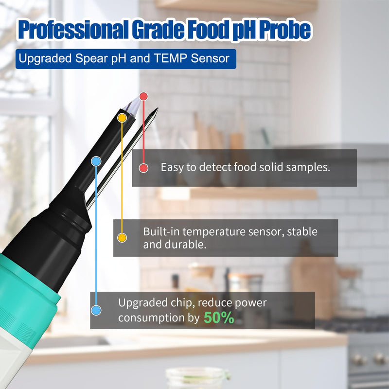 Food pH Meter, Digital Waterproof pH Tester with High Accuracy pH/Temperature Probe, Ideal for Sourdough, Cheese, Solid Samples, and Liquid Foods, 0.01 Resolution