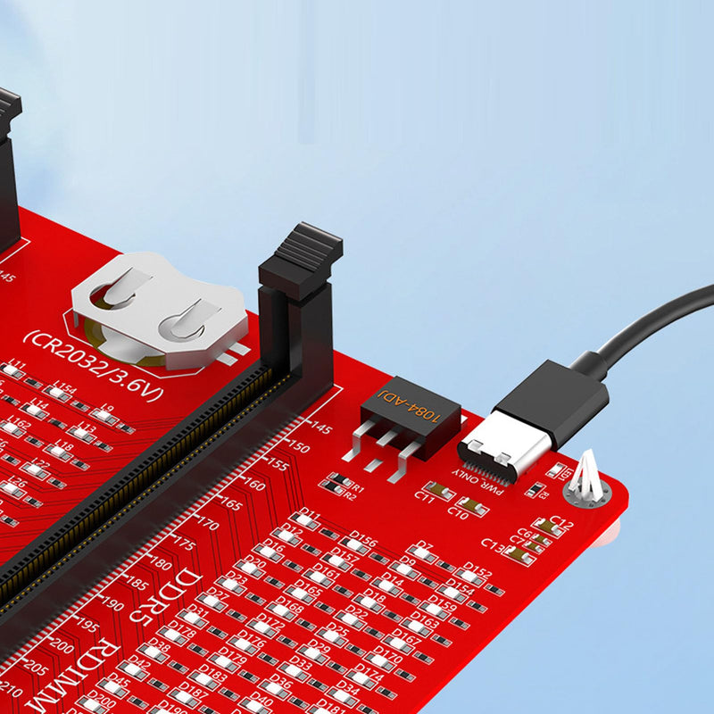 RAM Memory Tester Card, 4-in-1 DDR3 DDR4 DDR5 Server DDR5 Tester with LED Indicator and Dual Power Supply for Testing Desktop Computer Memory Hardware