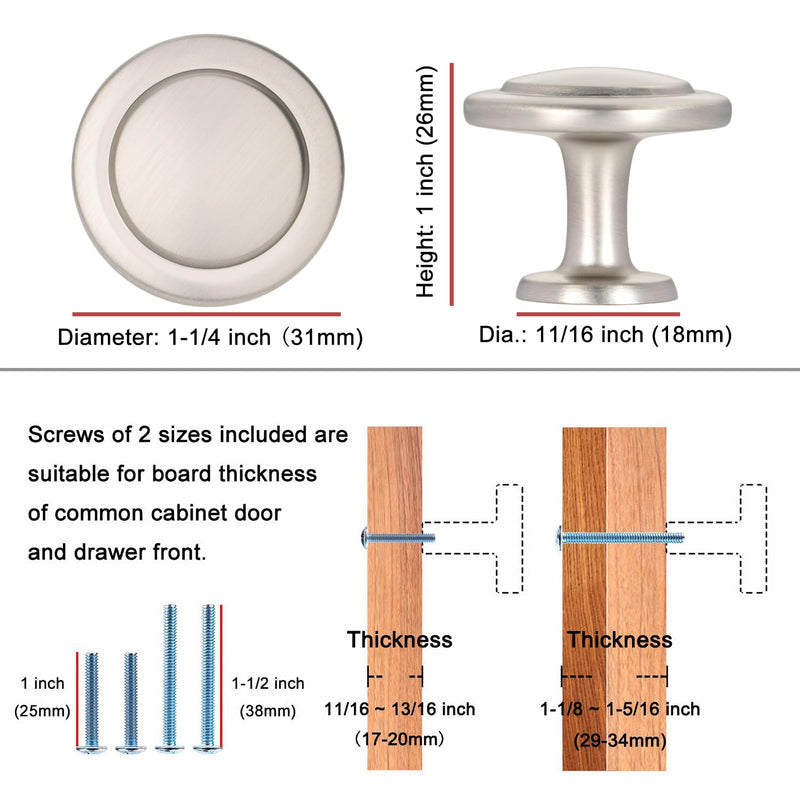KOOFIZO Round Cabinet Knobs Brushed Gold Cabinet Pulls, Dia. 1-1/4 Inch, 10 Pack Gold Drawer Knobs for Kitchen Cabinets 1960 Drawers Dresser Cupboard Bedroom Bathroom Knob 1 - 10Pcs