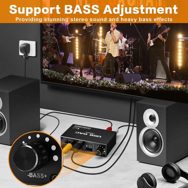 [Australia - AusPower] - Tendak USB Audio Converter,192KHz DAC Digital to Analog Converter with Volume Control,Bass Adjustment,Remote Control,USB Optical SPDIF Coaxial to Analog Stereo RCA L/R and 3.5mm Jack Audio Adapter 