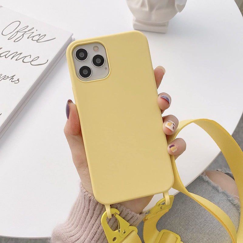 [Australia - AusPower] - for iPhone 15 Pro Max,Crossbody Phone Case with Shoulder Strap Soft Silicone Case with Adjustable Lanyard Cute Cool Wireless Charging Shockproof Protector for Women Girls Yellow 