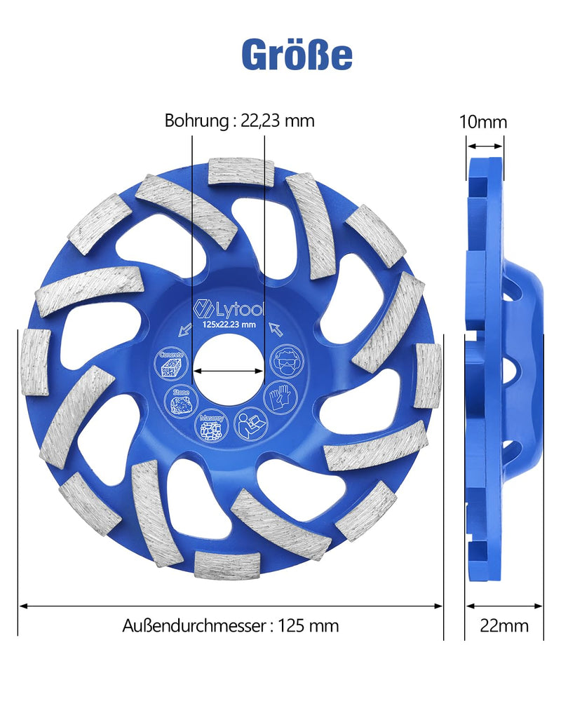 [Australia - AusPower] - Lytool Diamond Cup Wheel 125 mm x 22.23 mm, Cup Grinder Concrete Grinding Wheel for Concrete, Stone, Natural Stone, Tile Adhesive, Masonry Granite, Concrete Grinder, Twin Speed Extreme Cup Wheel 