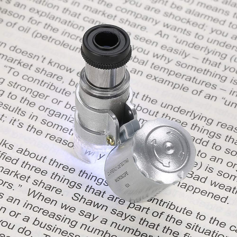 [Australia - AusPower] - FILFEEL 60x Mini Microscope, Pocket Magnifying Glass with LED and UV Light Function for Detection of Counterfeit Currencies and for Use in Jewellery Shops 