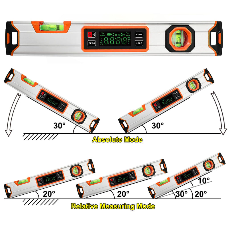 [Australia - AusPower] - 15.7-Inch Digital Torpedo Level & Angle Finder – IP54 Waterproof Inclinometer with Backlit LCD, V-Groove Magnetic Base, 0.1° Accuracy – for Construction, Woodworking, Metalworking（Orange) Orange 
